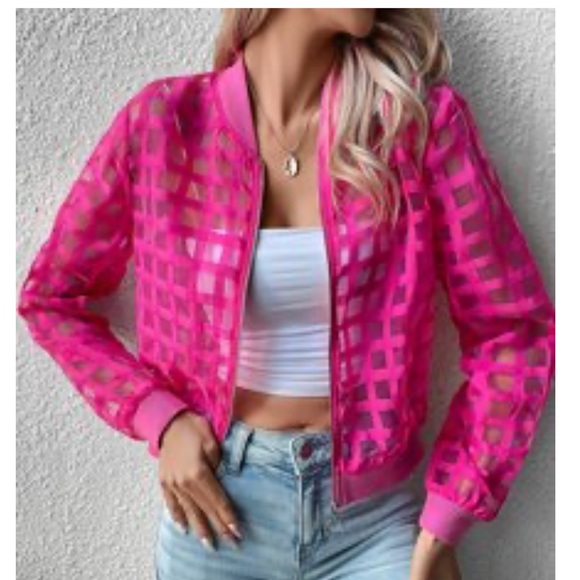 SHEIN Jackets & Blazers - 💗Brand New SHEIN Hot Pink Sheer Zipper Closure Jacket💗